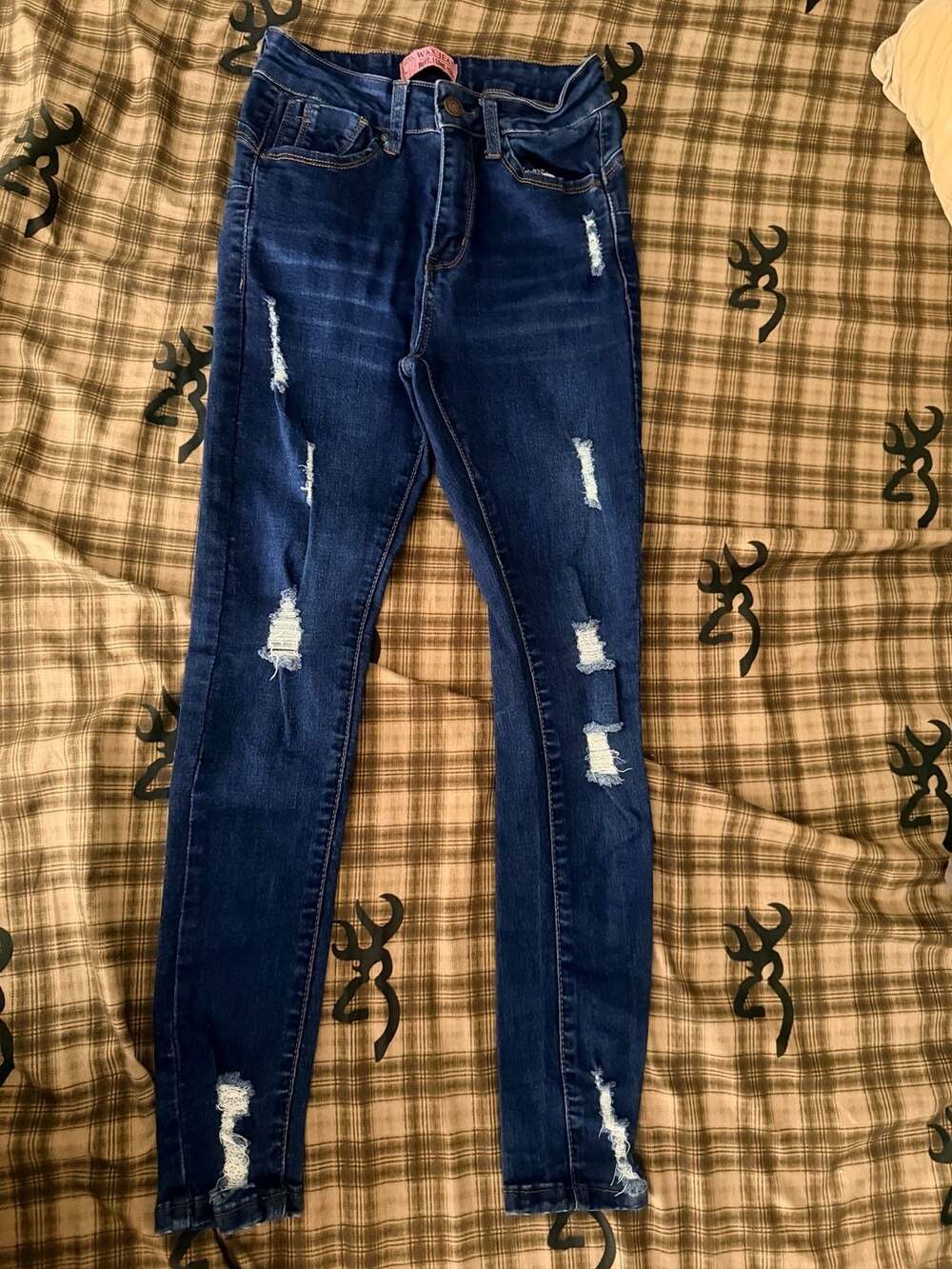 Wax Jean Distressed Skinny Jeans Size 3/26 Dark Wash Blue Denim
